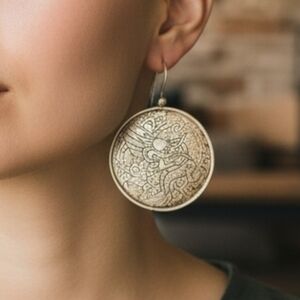 ✨️OOAK! Japanese Dragon Etched Sterling Silver French Hook Dangle Drop Earrings!